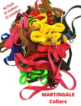 42 Pack All Nylon Martingale Collars & Leashes - SLIP OVER HEAD STYLE