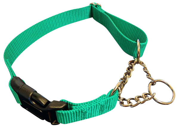 Half choke dog collars with quick release outlet