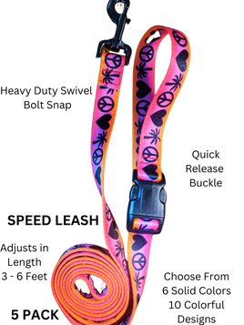 *NEW* SPEED LEASH - Adjustable Length Nylon Dog Leash - Quick Release Buckle Handle 5 PACK