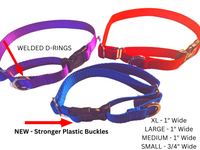 *NEW IMPROVED STRONGER* ALL Nylon Martingale Dog Collars w/ Plastic QUICK RELEASE - Choose Color & Size - 10 PACKS - Solid Colors & Colorful Design Pattern Webbing